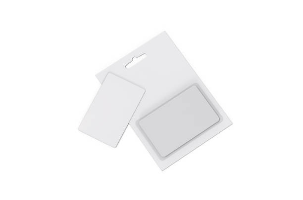 istock Plastic gift card in paper blister pack mock up template on isolated white background, 3d illustration 1187108711
