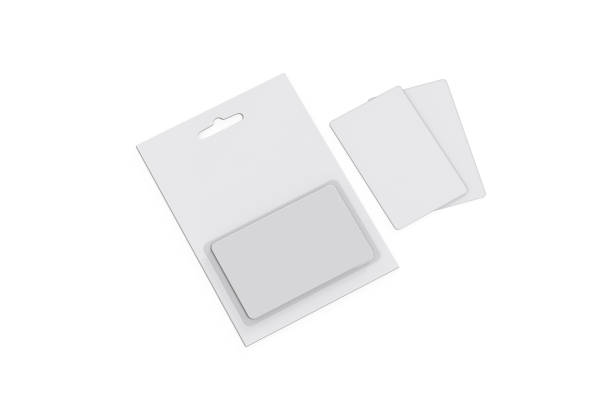 istock Plastic gift card in paper blister pack mock up template on isolated white background, 3d illustration 1187108726