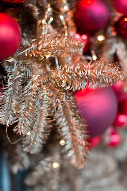 istock Christmas decorations with golden branches and red balls 1187108769
