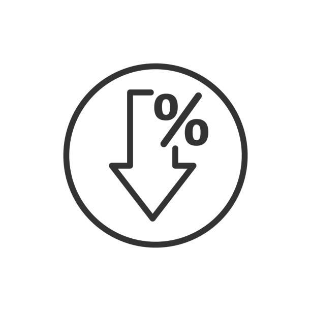 illustrazioni stock, clip art, cartoni animati e icone di tendenza di icona freccia declina in stile piatto. diminuire l'illustrazione vettoriale su sfondo bianco isolato. concetto di business del modello di ricavi. - stock market data finance chart home finances