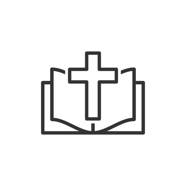 illustrazioni stock, clip art, cartoni animati e icone di tendenza di icona del libro biblico in stile piatto. illustrazione vettoriale della fede della chiesa su sfondo bianco isolato. concetto di business di spiritualità. - bibbia