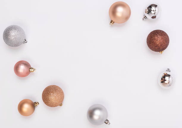 istock Christmas composition frame with decorations and christmas ball on white background. winter, new year concept. Flat lay, top view, copy space. 1187109653