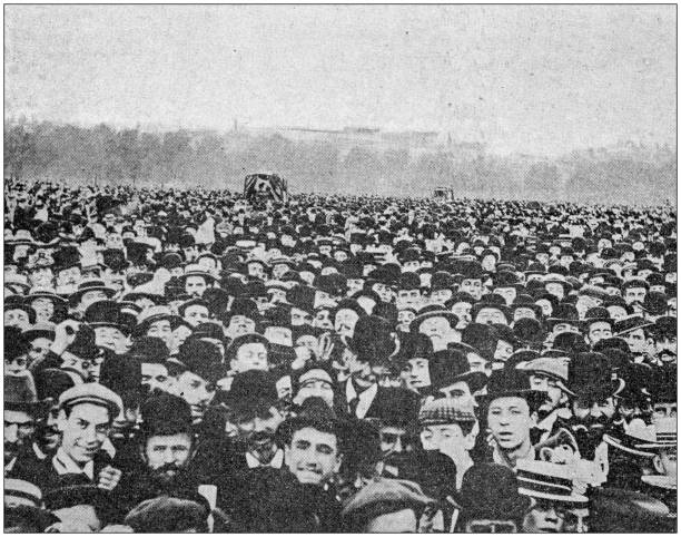Antique photo: A lot of people Antique photo: A lot of people protest photos stock illustrations
