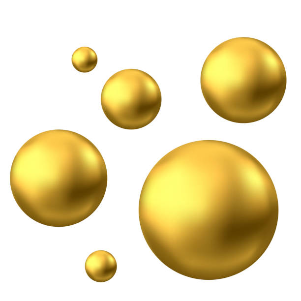 Gold sphere or oil bubble isolated on white background. Gold sphere. Oil bubble isolated on white background. Golden glossy 3d ball or precious pearl. Yellow serum or collagen drops. Vector decoration element for skincare cosmetic package. evening ball stock illustrations