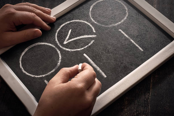 istock Blackboard with check boxes on chalk board. Hand writing. Dark background. 1187116128