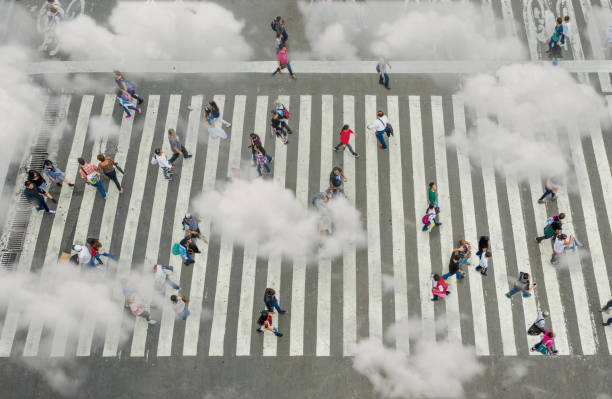 aerial view of crowd with clowds - sea of clouds imagens e fotografias de stock