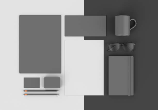 istock Base gray stationery mockup template for branding identity on black and white  background for graphic designers presentations and portfolios. 3D rendering. 1187123628