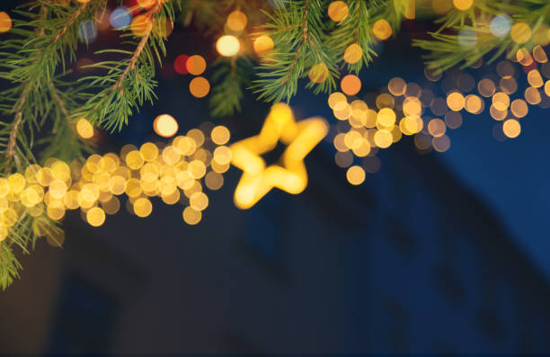 Bokeh lights on Christmas market stock photo