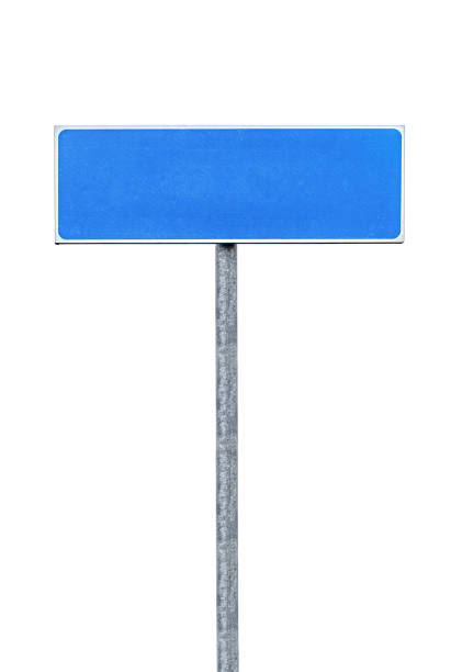 isolated blank blue road sign - street post imagens e fotografias de stock