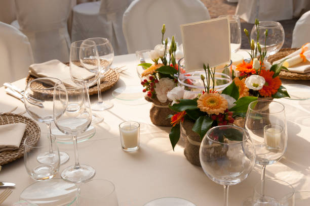 Elegant table setting for a wedding in Italy