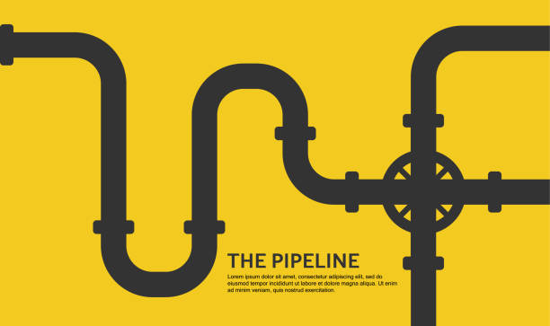 koncepcja rurociągu płaskie tło projektu na żółto. wektor - valve water water pipe pipe stock illustrations
