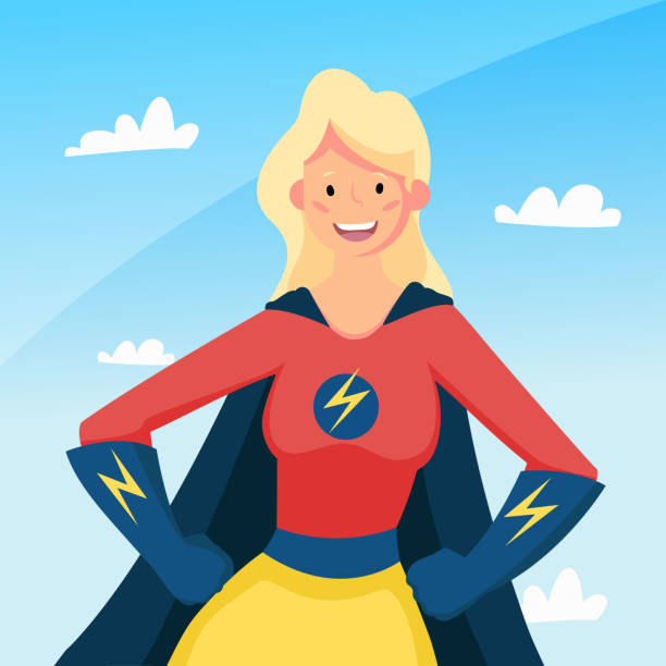 ilustrações de stock, clip art, desenhos animados e ícones de superhero woman cartoon pos. blonde pretty female super woman avatar. - people strength leadership remote