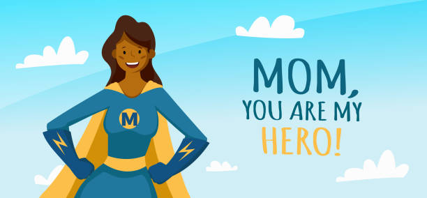 Mothers Day Greeting Card. African American super mom character design for Mother Day Banner, Poster, Background. Mothers Day Greeting Card. African American super mom character design for Mother Day Banner, Poster, Background. Vector stock. superhero drawings stock illustrations