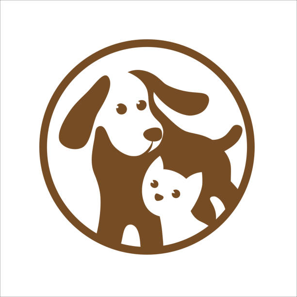 Dog and cat pets shop logo on white Vector image of dog and cat on white. Pet shop logo animal welfare stock illustrations
