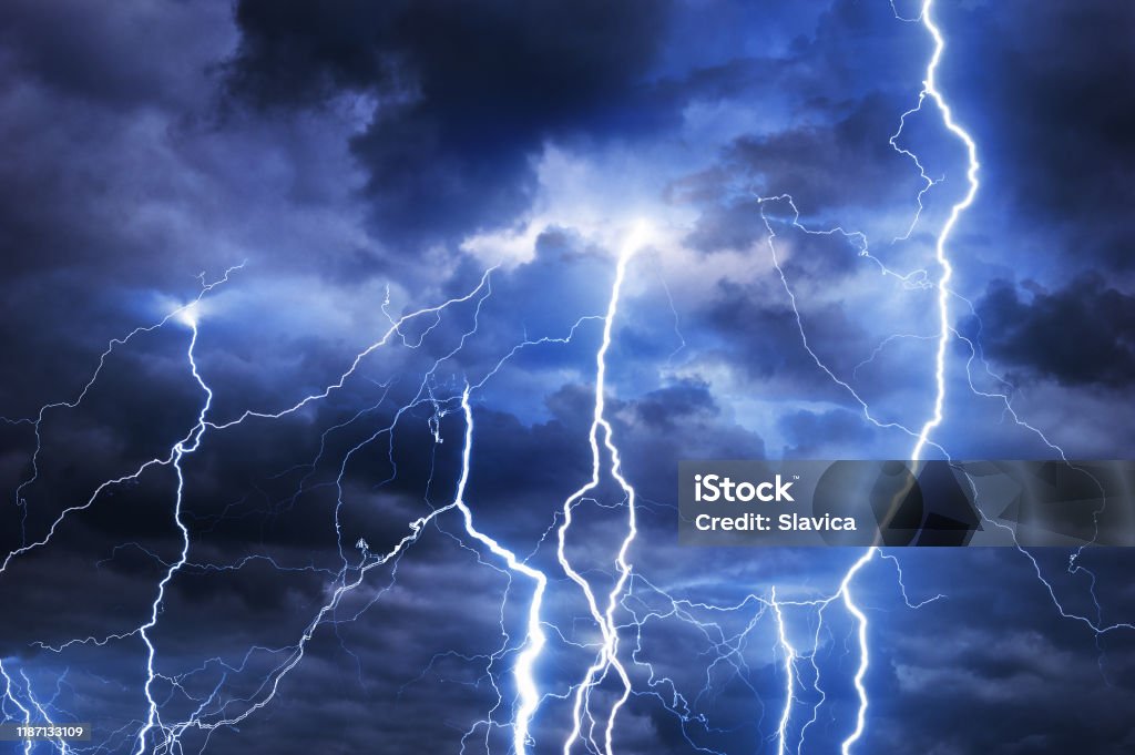Lightnings during summer storm Thunder, lightnings and rain during summer storm. Lightning Stock Photo