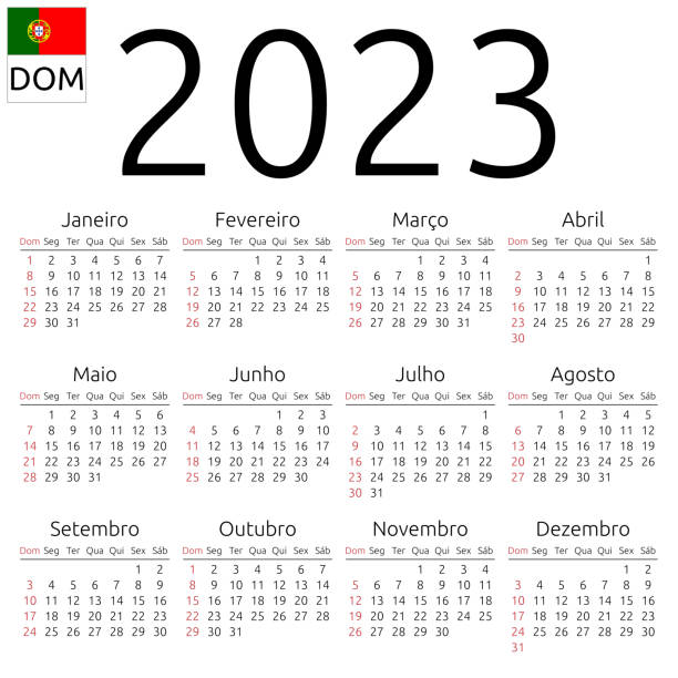 kalendarz 2023, portugalski, niedziela - portuguese language stock illustrations
