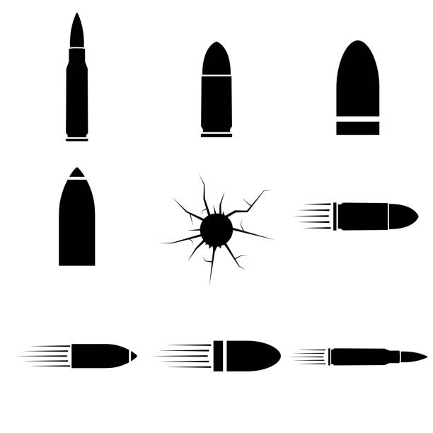 bullet-symbol, logo isoliert auf weißem hintergrund - patrone stock-grafiken, -clipart, -cartoons und -symbole