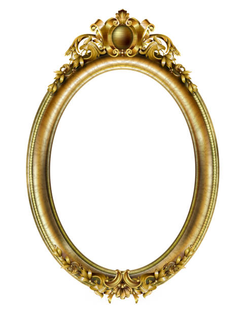 Oval classic golden picture baroque frame Golden oval classic rococo baroque frame. Vector graphics. Luxury frame for painting or postcard cover mirror object patterns stock illustrations