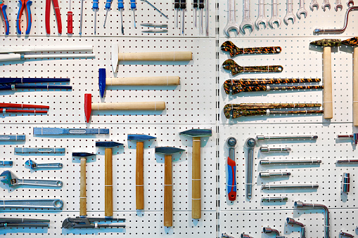 Set of Tools in a Large Auto Mechanic Workshop.