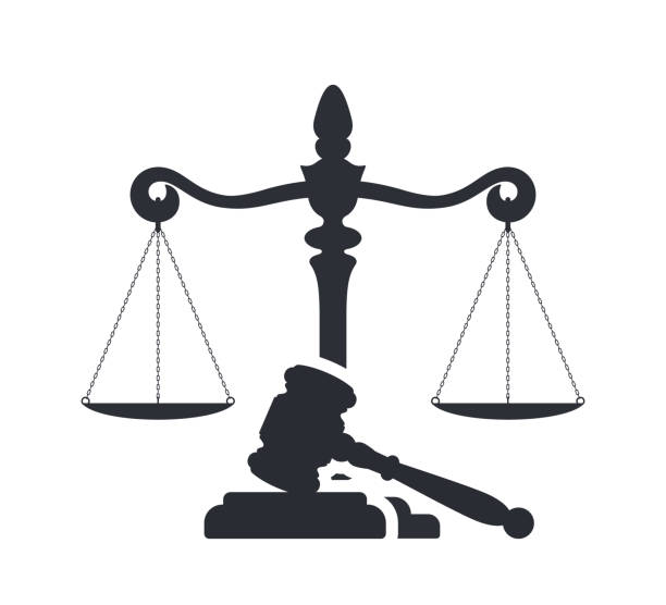 Law and justice concept. Gavel of the judge and scales of justice. Vector silhouette. Libra and gavel. Legal center or law advocate symbol. Law and justice concept. Gavel of the judge and scales of justice. Vector silhouette. Libra and gavel. Legal center or law advocate symbol. Juridical emblem for advocate or attorney office, counsel, notary company or judge prosecution court. balance silhouettes stock illustrations