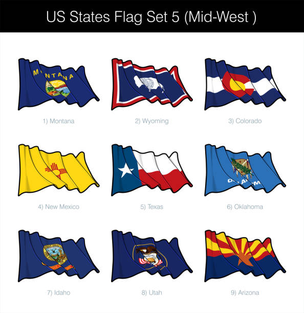 미국 주 국기 세트 - 미드 웨스트 - wyoming flag computer icon symbol stock illustrations