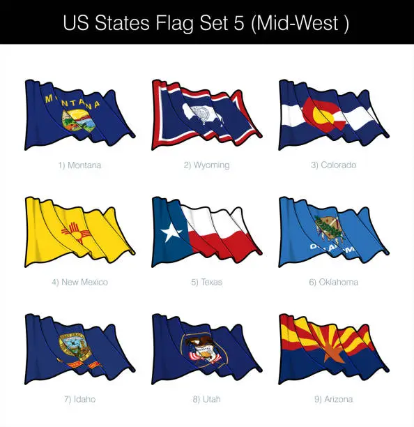 Vector illustration of US States Flag Set - Mid West