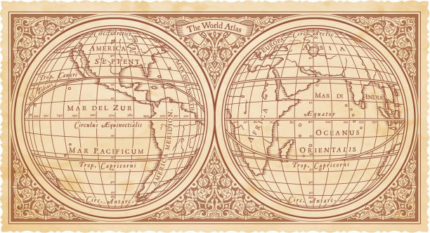 vintage weltkarte lager illustration - map world map globe old stock-grafiken, -clipart, -cartoons und -symbole