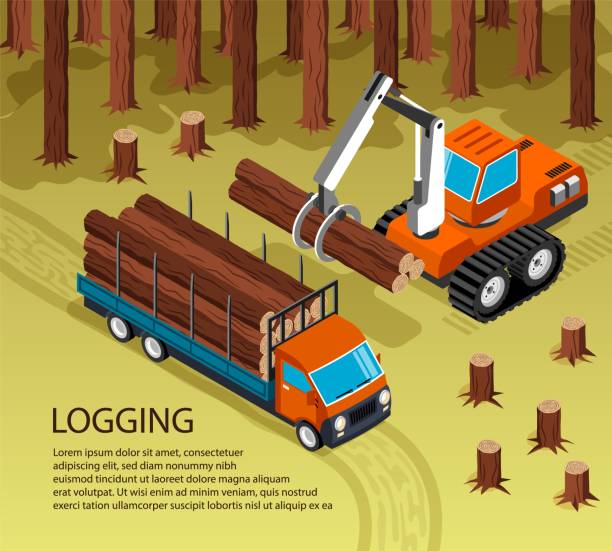 изометрический sawmill деревообрабатывающий фон - truck lumber industry log wood stock illustrations