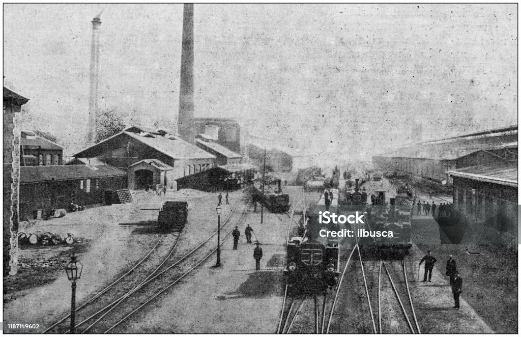 Antique photo: Foundry in Le Creusot Factory stock illustration