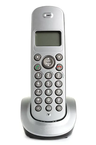 A modern, cordless home phone, isolated on a white background.