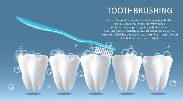 illustrazioni stock, clip art, cartoni animati e icone di tendenza di modello di design del banner del poster medico vettoriale dello spazzolino da denti - toothpaste glue blue white