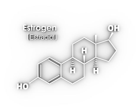 Chemical molecular formula hormone estrogen. Infographics illustration. 3D rendering