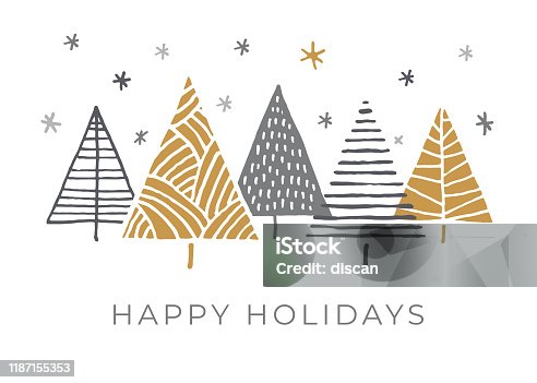 istock Holiday Card with Christmas Trees. 1187155353
