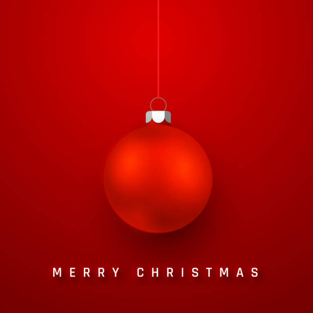 istock Merry Christmas or New Year greeting card. Holiday background with realistic red Christmas ball. Vector illustration 1187160219
