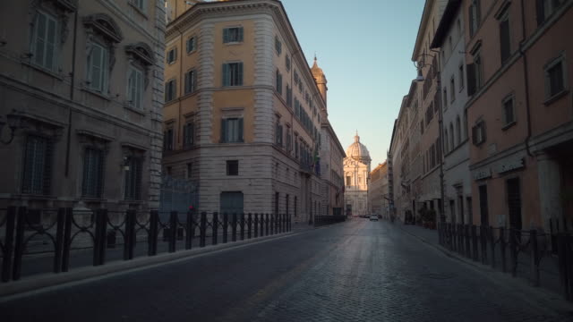 Street Ending With Sant'Andrea della Valle Basilica in Rome, Italy