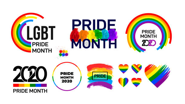 lgbt 프라이드 월 2020의 집합입니다. 매년 축하합니다. lgbt 플래그 브러시 스트로크입니다. 프라이드 데이 라인 추상 로고. 인권과 관용. 흰색 배경에 격리된 벡터 그림입니다. - pride month stock illustrations