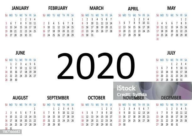 Week Code Calendar 2020 Yearly Calendar 2020 Week Starts From Sunday Vector Stock Illustration ...
