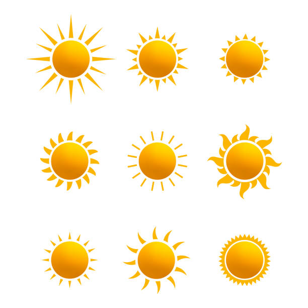 illustrations, cliparts, dessins animés et icônes de ensemble d'icône réaliste de soleil pour la conception de temps. pictogramme de soleil, icône plate. symbole d'été tendance pour la conception de site web, bouton web, application mobile. illustration vectorielle de modèle. isoler sur le fond blanc. - interface icons flash