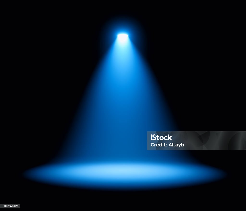 Blue spotlight on stage performance Blue spotlight on stage performance , 3d render Spotlight Stock Photo