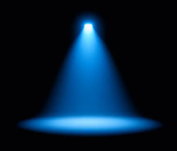 Blue spotlight on stage performance , 3d render