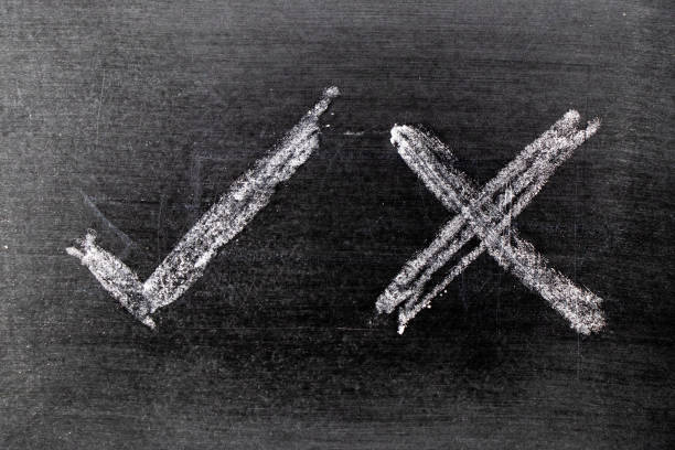 istock White color chalk hand drawing as check mark of right and wrong shape on black board background 1187169399