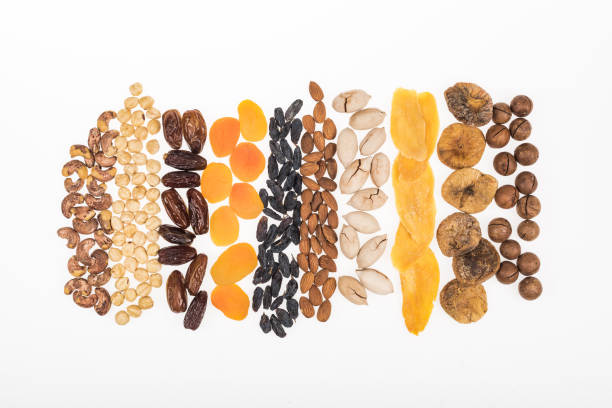 assorted dried fruits isolated on white