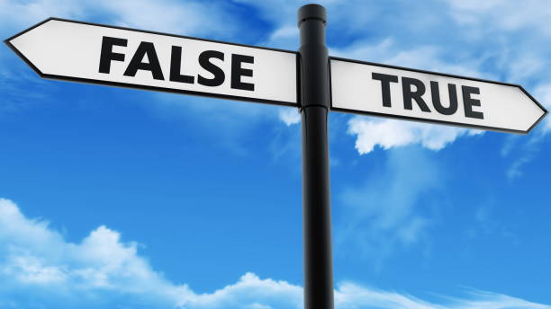 istock Crossroad Signpost with false and true concept on blue sky 1187170760