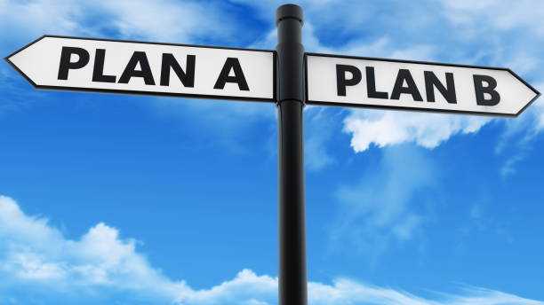 istock Crossroad Signpost with Plan A and Plan B concept on blue sky 1187170796