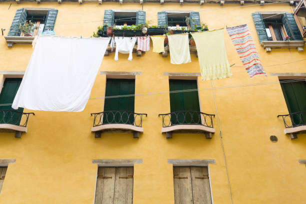 istock Washing line outside house europe 1187171007
