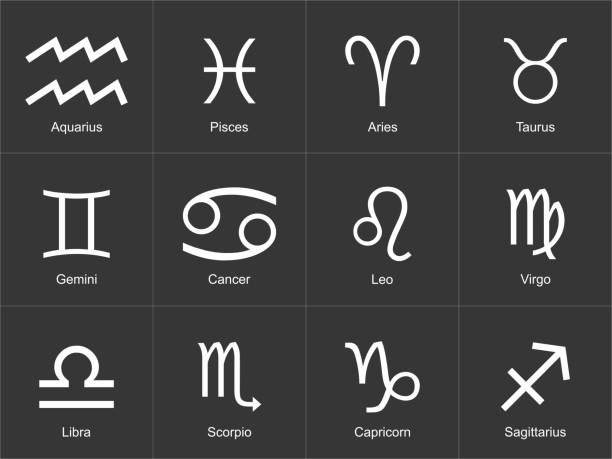 istock Zodiac signs set 12 on black background 1187172534