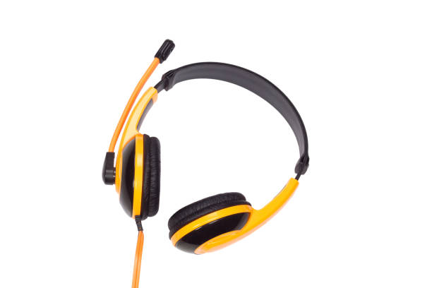 istock On-ear headphones with MIC yellow on a white background 1187173539