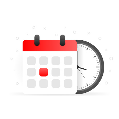 Vector Calendar and Clock Icon on white background