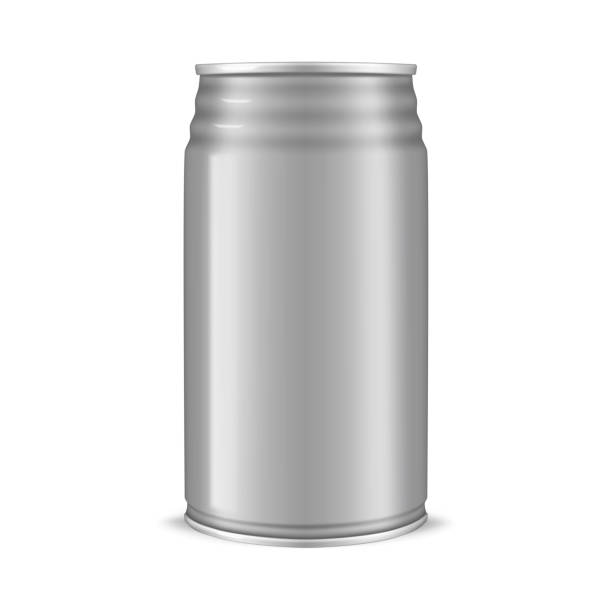 istock Drink aluminum can with ribbed top isolated on white background, realistic mockup. Blank beverage package, vector template for design 1187176658