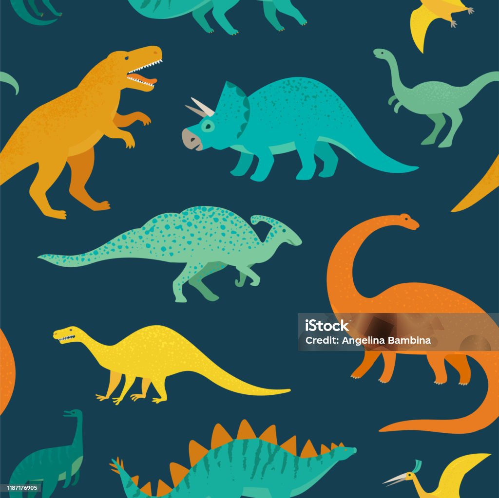 Ilustración de Patrón Sin Costuras Dibujado A Mano Con Dinosaurios Perfecto  Para La Tela De Los Niños Textil Fondo De Pantalla De La Guardería Bonito  Diseño De Dino Ilustración Vectorial y más